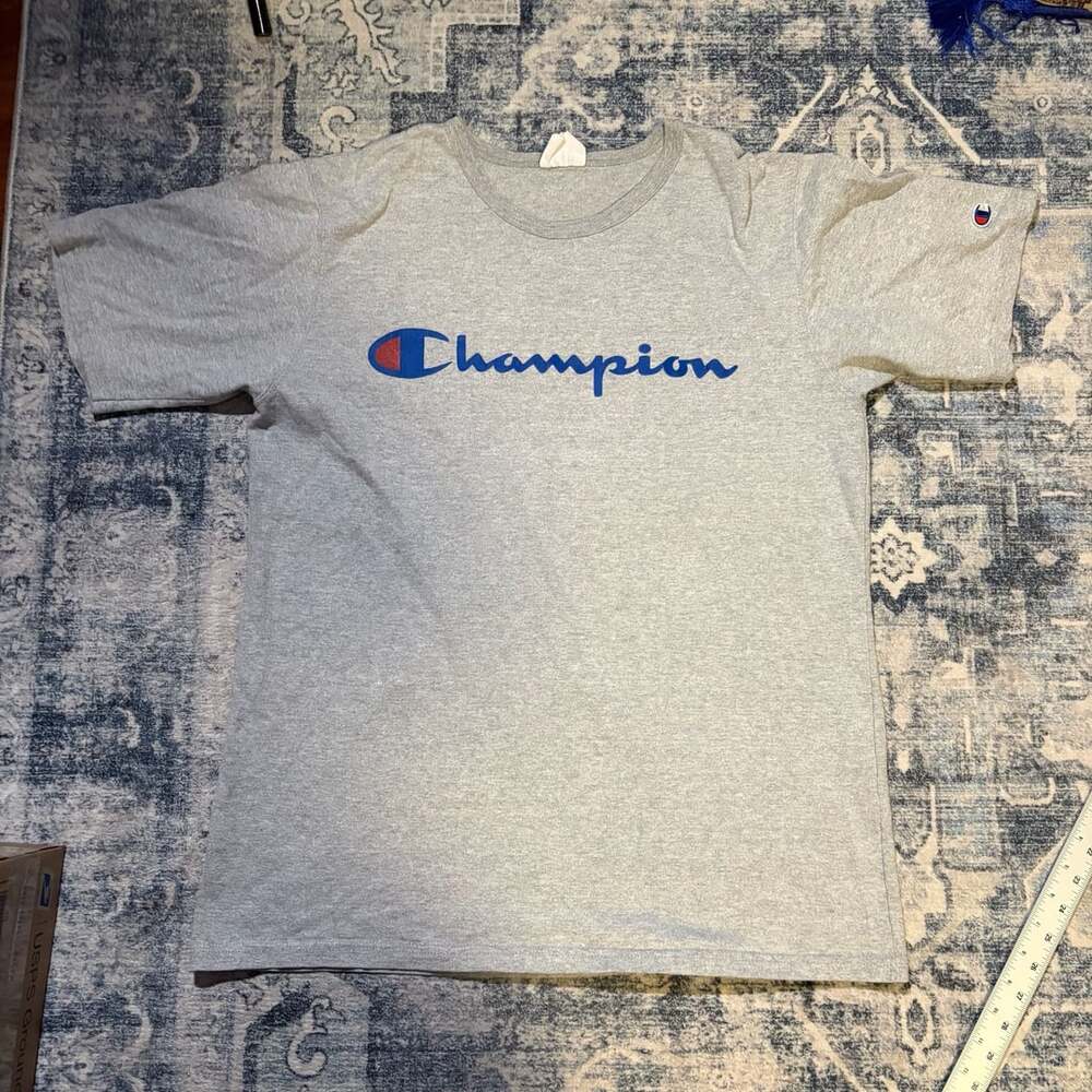 Champion T-Shirt Size Large Gray Script Logo
